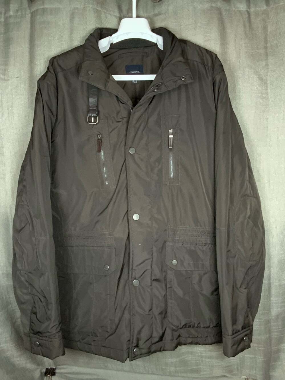 Cortefiel Brown Rain Jacket Quilted Lined Zip Snap Coat Vintage Men's XL USED